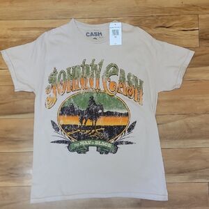 Johnny Cash Size XS Tan Short Sleeve Distressed Oversized Graphic Tee NWT
